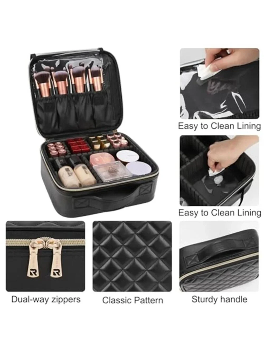Travel Makeup Bag Organizer Cosmetic Case Adjustable Dividers Waterproof Large